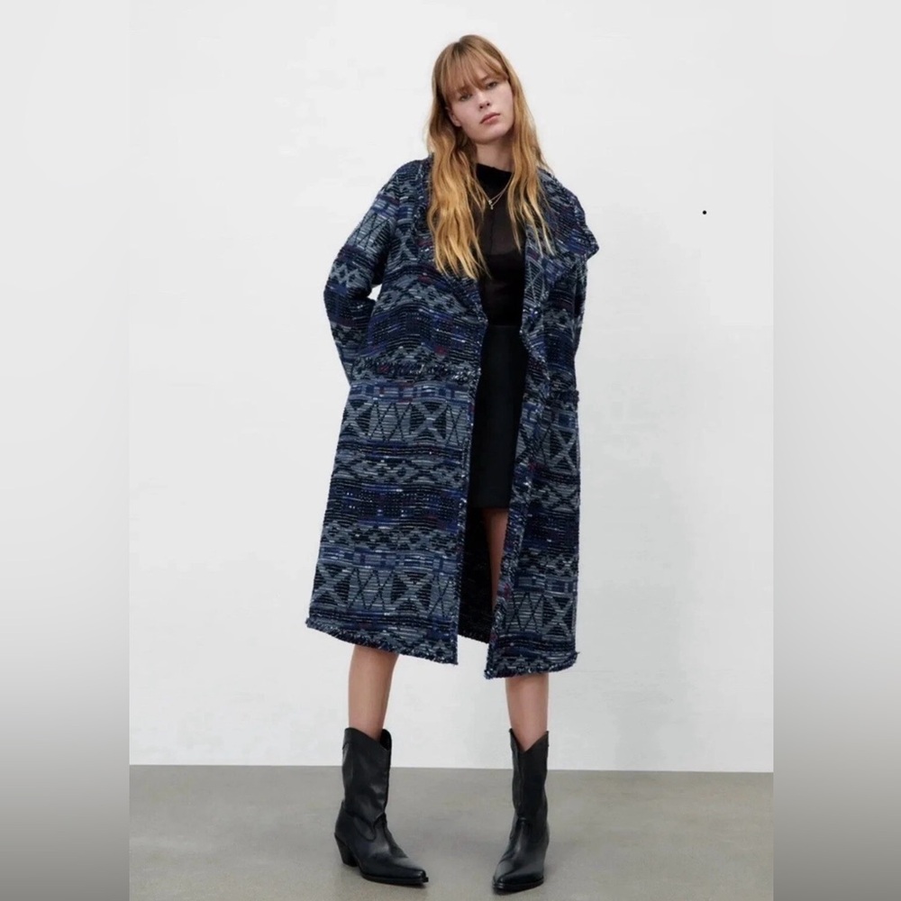 Zara Jacquard Tweed Coat Limited Edition Small